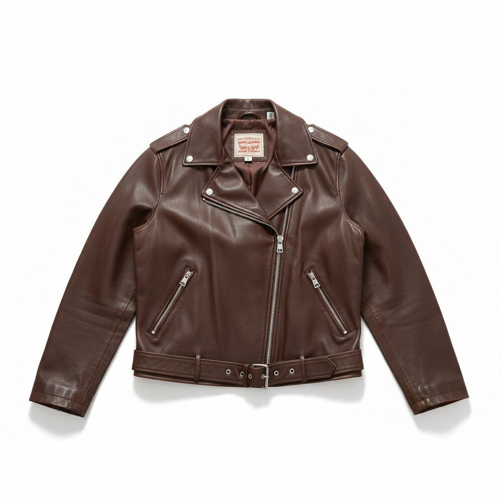 Levi Strauss Chocolate Faux Leather Jacket with Silver Accents Size 2X NWOT
